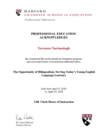 4 Harvard University Certificate_2018_Dr Terrence Narinesingh_Bilingualism