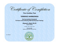 Certificate of Completion of Alyssa s Alert – Dr Terrence Narinesingh