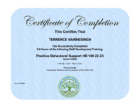 Certificate of Completion of Positive Behavior Support – Dr Terrence Narinesingh